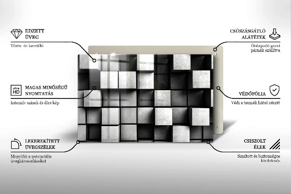 Tűzhelyvédő üveglap Absztrakt 3D négyzetek