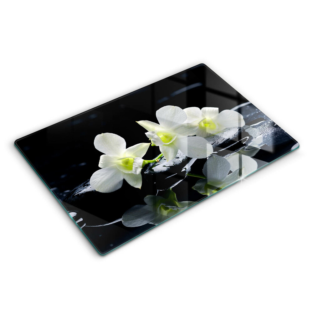 Tűzhelyvédő üveglap Fehér virágok a zen vízben