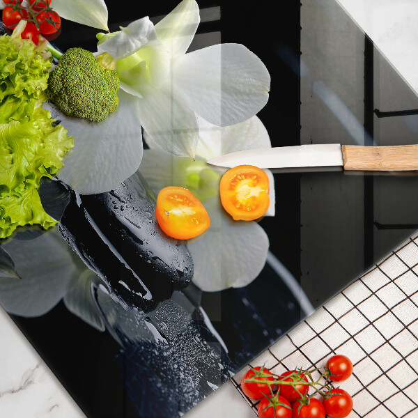 Tűzhelyvédő üveglap Fehér virágok a zen vízben