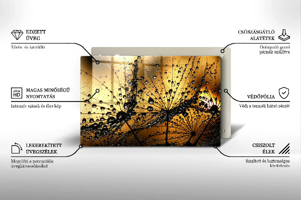 Tűzhelyvédő üveglap Harmat és pitypang