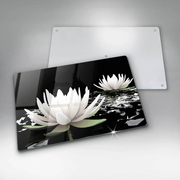 Tűzhelyvédő üveglap Fehér liliomok a vízen