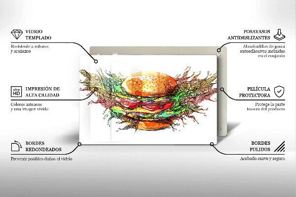 Tűzhelyvédő üveglap Hamburger rajz