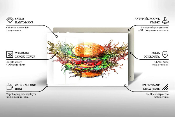 Tűzhelyvédő üveglap Hamburger rajz