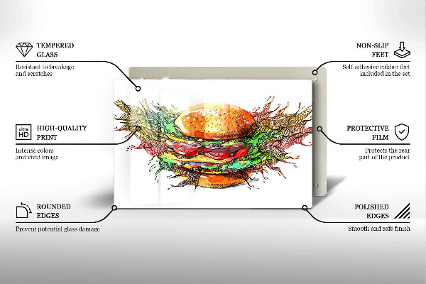 Tűzhelyvédő üveglap Hamburger rajz