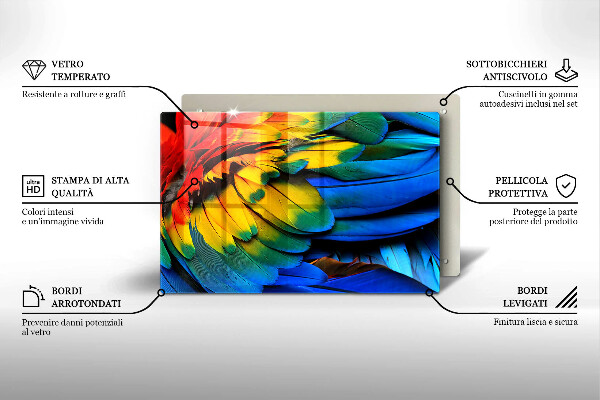 Főzőlap védő üveglap Színes papagáj toll