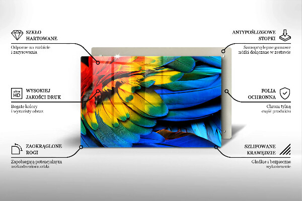 Főzőlap védő üveglap Színes papagáj toll