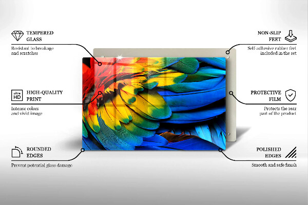 Főzőlap védő üveglap Színes papagáj toll