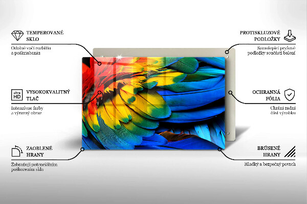 Főzőlap védő üveglap Színes papagáj toll