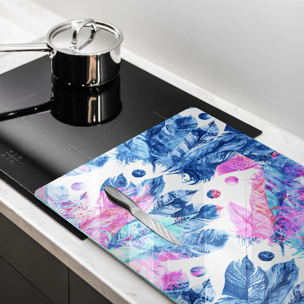 Tűzhelyvédő üveglap Tollak boho illusztráció