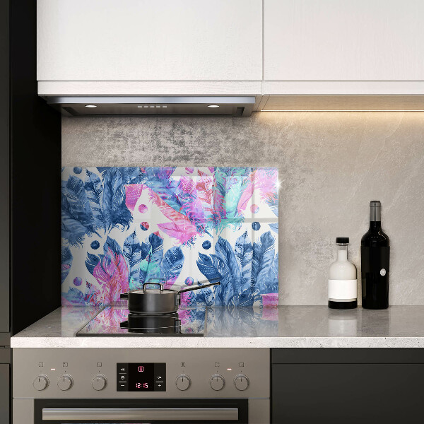 Tűzhelyvédő üveglap Tollak boho illusztráció