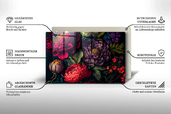 Tűzhelyvédő üveglap Gyönyörű virágok