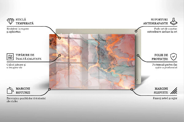 Főzőlap védő üveglap Márvány arannyal