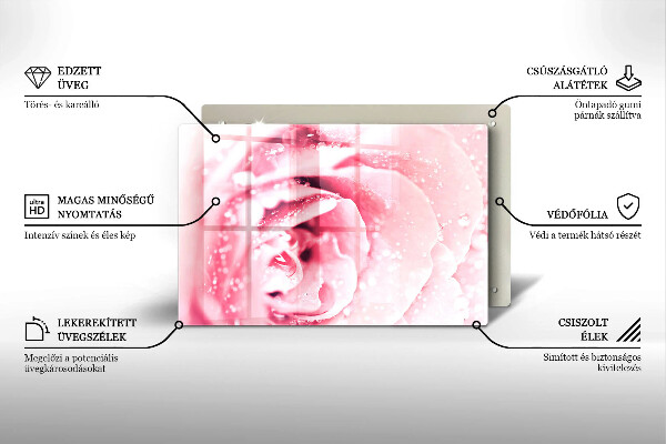 Főzőlap védő üveglap Harmatcseppek és rózsavirág