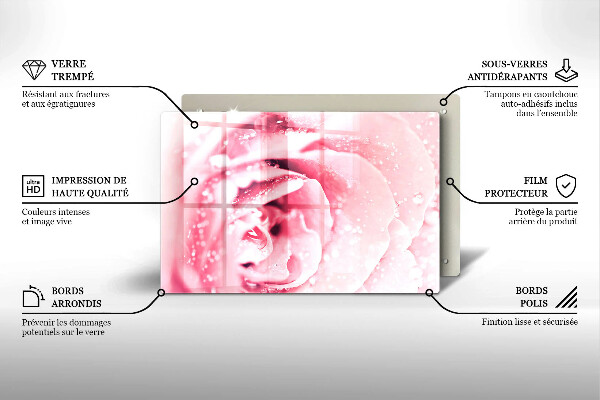 Főzőlap védő üveglap Harmatcseppek és rózsavirág