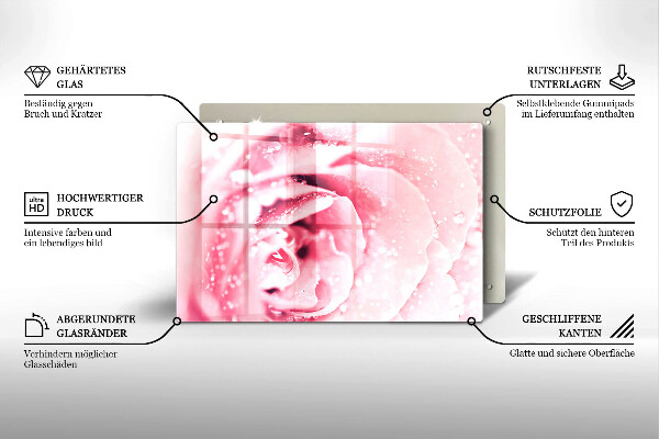 Főzőlap védő üveglap Harmatcseppek és rózsavirág