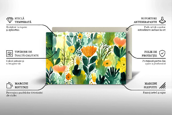 Tűzhelyvédő üveglap Festett virágok