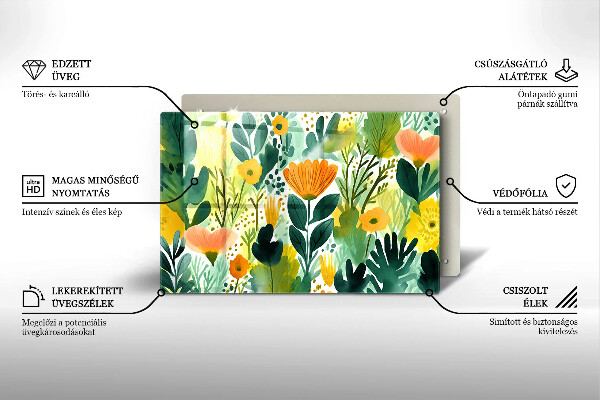 Tűzhelyvédő üveglap Festett virágok