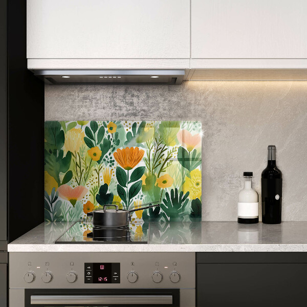 Tűzhelyvédő üveglap Festett virágok