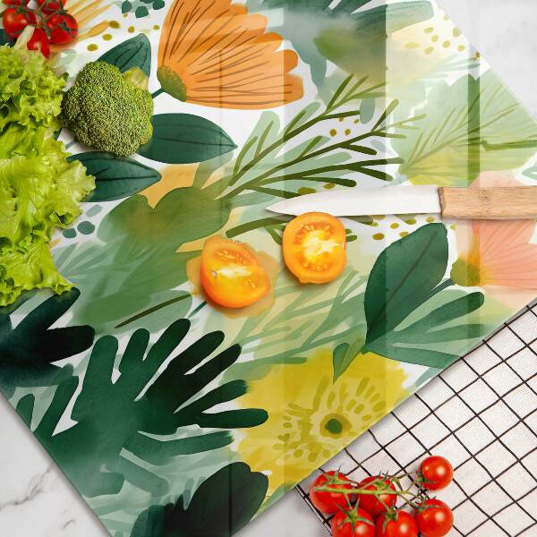 Tűzhelyvédő üveglap Festett virágok