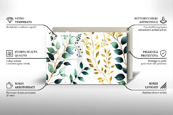 Tűzhelyvédő üveglap Zöld és arany levelek