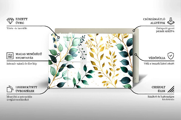 Tűzhelyvédő üveglap Zöld és arany levelek