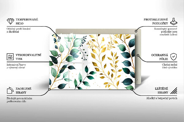 Tűzhelyvédő üveglap Zöld és arany levelek