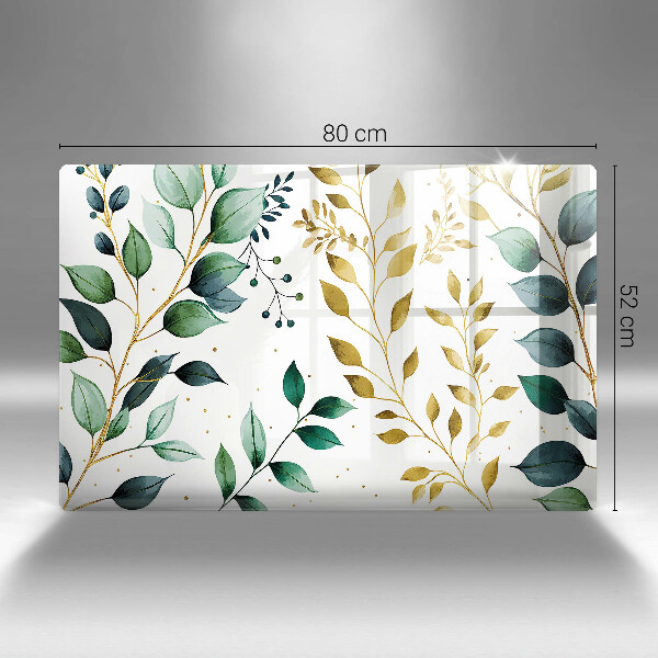 Tűzhelyvédő üveglap Zöld és arany levelek