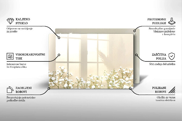 Tűzhelyvédő üveglap Gipsz boho virágok