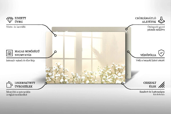 Tűzhelyvédő üveglap Gipsz boho virágok