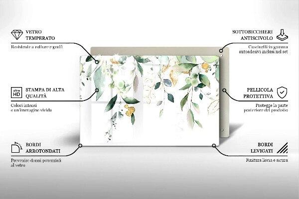 Tűzhelyvédő üveglap Akvarell levelek