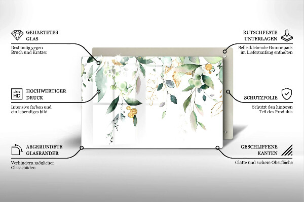 Tűzhelyvédő üveglap Akvarell levelek