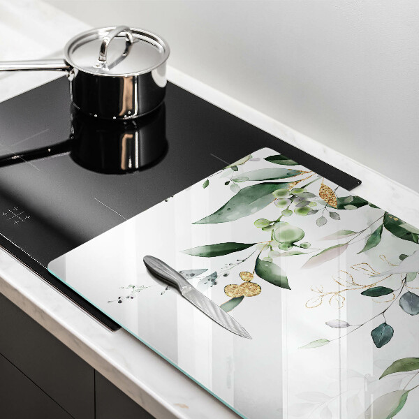 Tűzhelyvédő üveglap Akvarell levelek