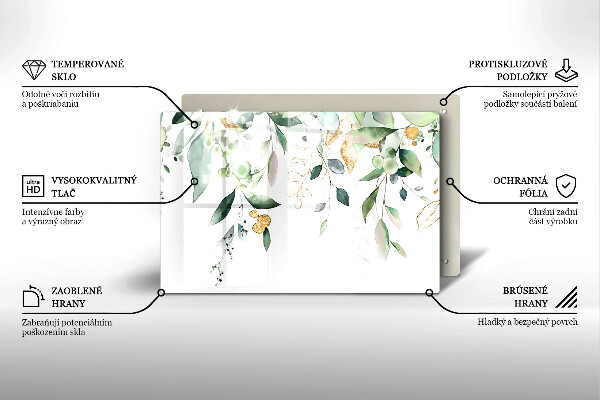 Tűzhelyvédő üveglap Akvarell levelek