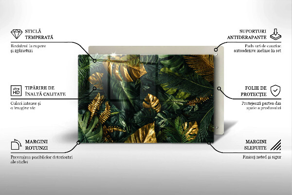 Főzőlap védő üveglap Arany monstera levelek