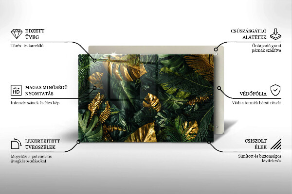 Főzőlap védő üveglap Arany monstera levelek