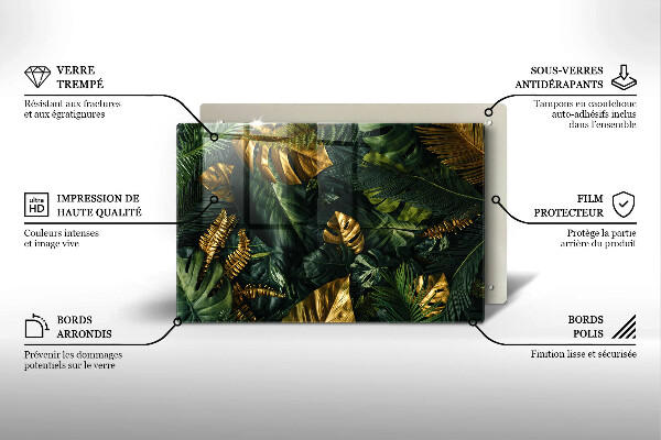 Főzőlap védő üveglap Arany monstera levelek