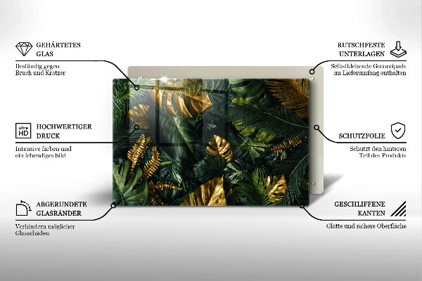 Főzőlap védő üveglap Arany monstera levelek