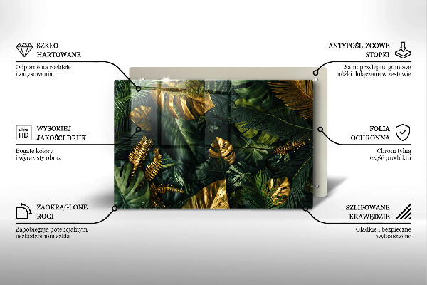 Főzőlap védő üveglap Arany monstera levelek