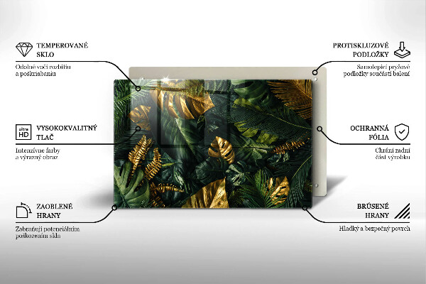 Főzőlap védő üveglap Arany monstera levelek