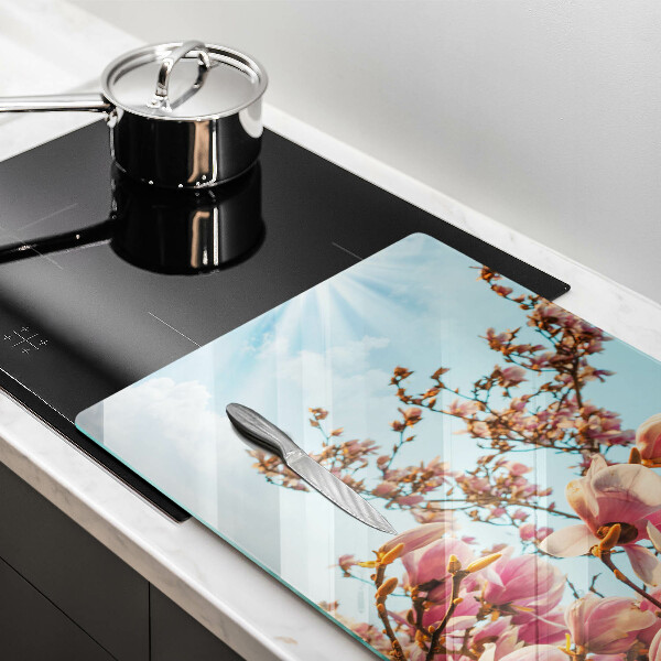 Tűzhelyvédő üveglap Rózsaszín virágú fa