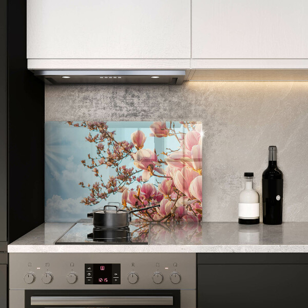 Tűzhelyvédő üveglap Rózsaszín virágú fa