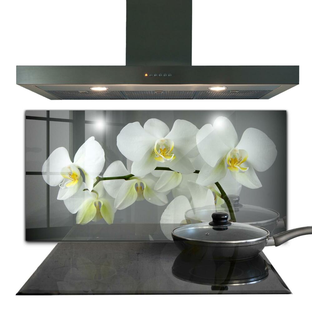 Konyhai fali panel Fekete háttér fehér orchidea