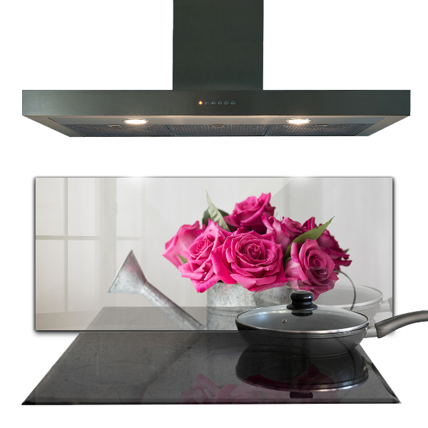 Konyhai fali panel Locsolókanna egy csokor rózsával