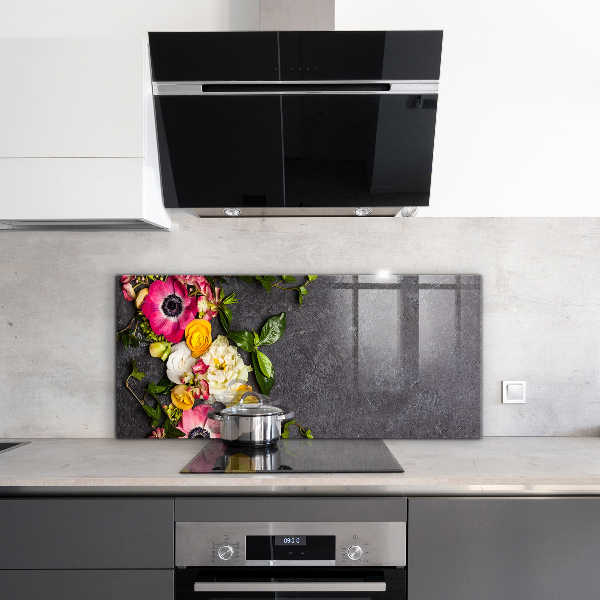 Konyhai fali panel Természetes virágok összetétele