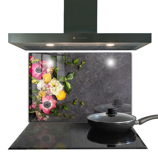 Konyhai fali panel Természetes virágok összetétele