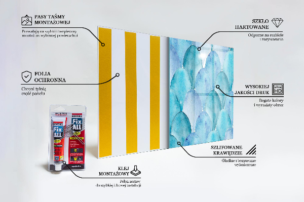 Konyhai panel Akvarell skálák kék minta