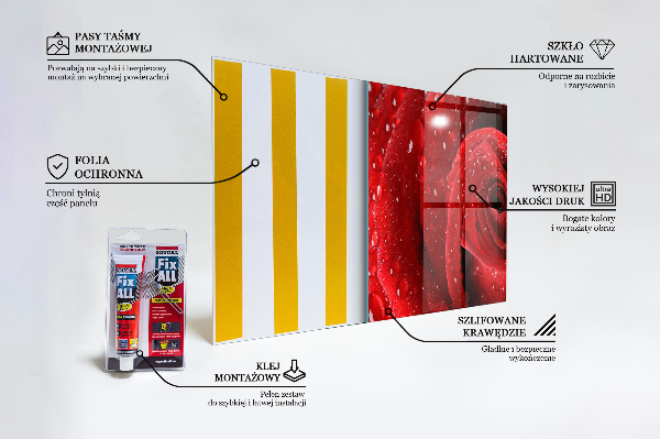 Konyhai fali panel Harmatcseppek egy vörös rózsán