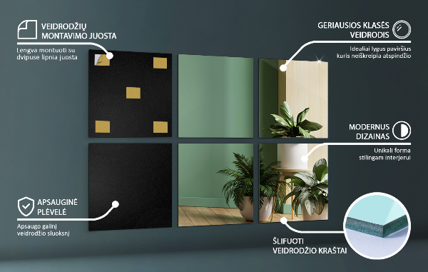 Tükörcsempék 6 db 16x16 cm