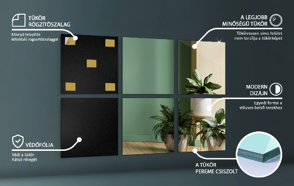 Öntapadós tükör csempék 6 db 30x30 cm