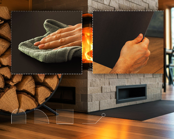 Negyedkör alakú fekete kandalló alátét 100x100 cm